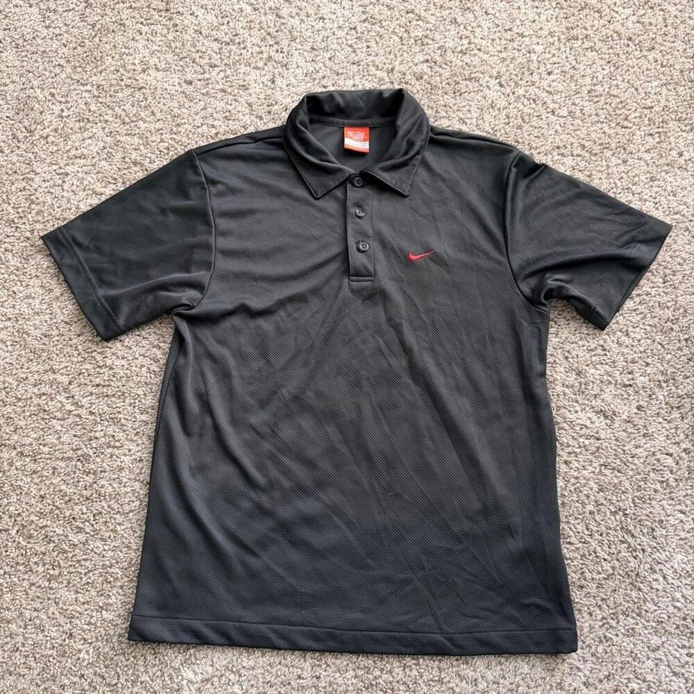 Vintage Nike Athletic Dept Polo Shirt Mens Small Black Red Swoosh